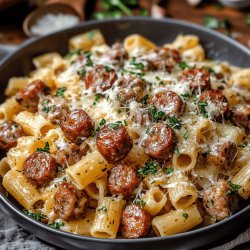 Pasta con salchichas y queso