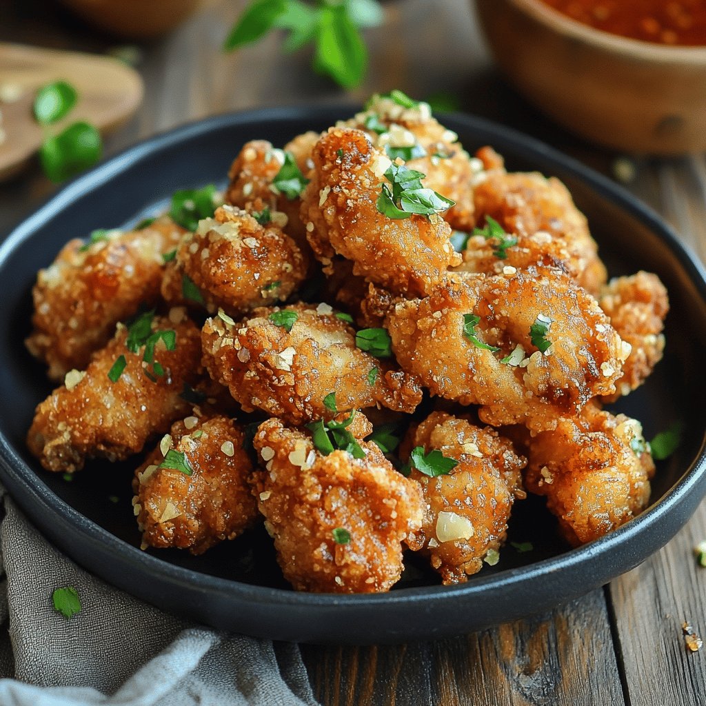 Pollo frito al ajillo crujiente