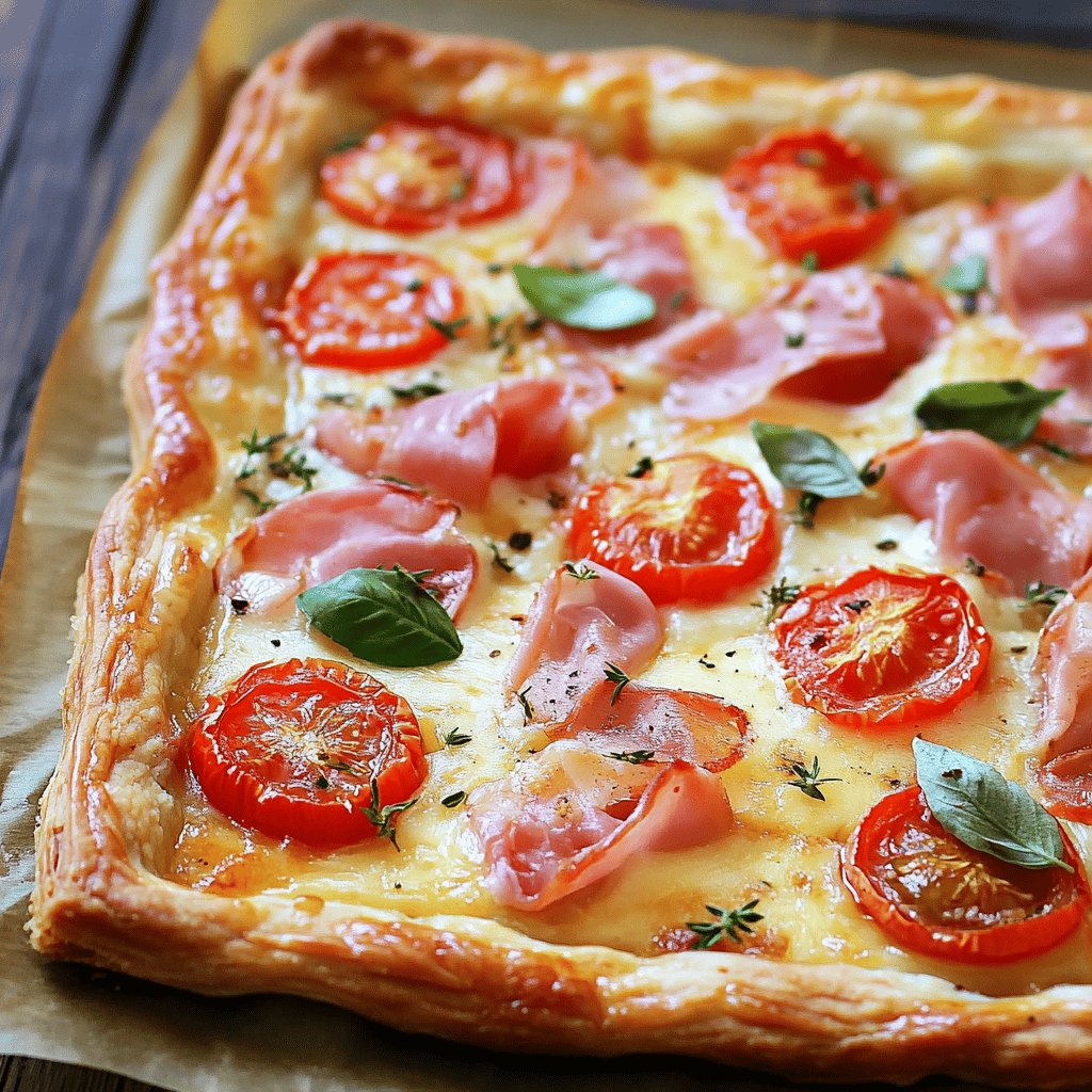 Tarta de jamón, queso y tomate