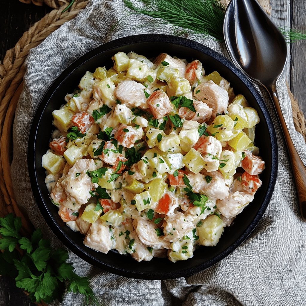 Pollo a la olla con ensalada rusa