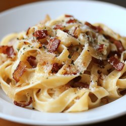 Pasta con bacon y cebolla