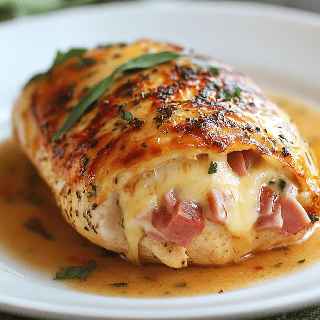 Pechuga rellena de jamón y queso al horno