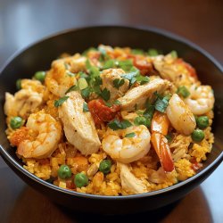 Receta de Paella de pollo y gambas