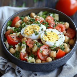 Ensalada de garbanzos con tomate y huevo