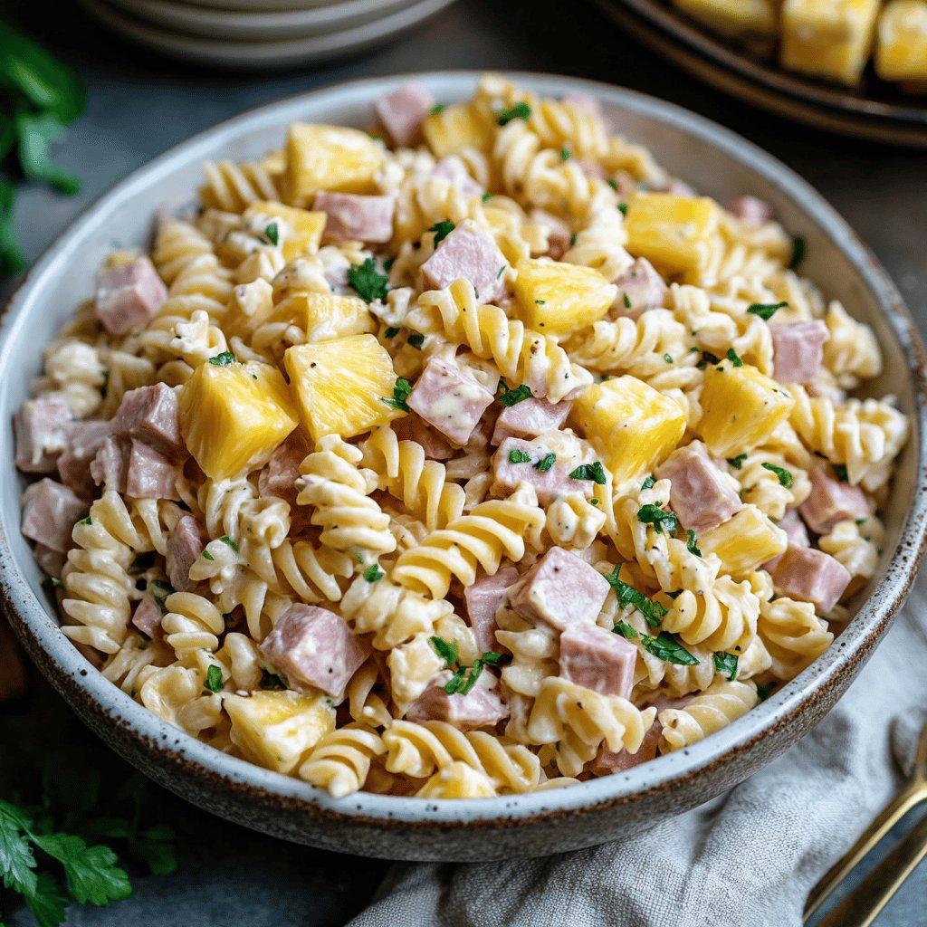 Ensalada de coditos con jamón y piña