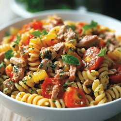 Fusilli con atún y verduras