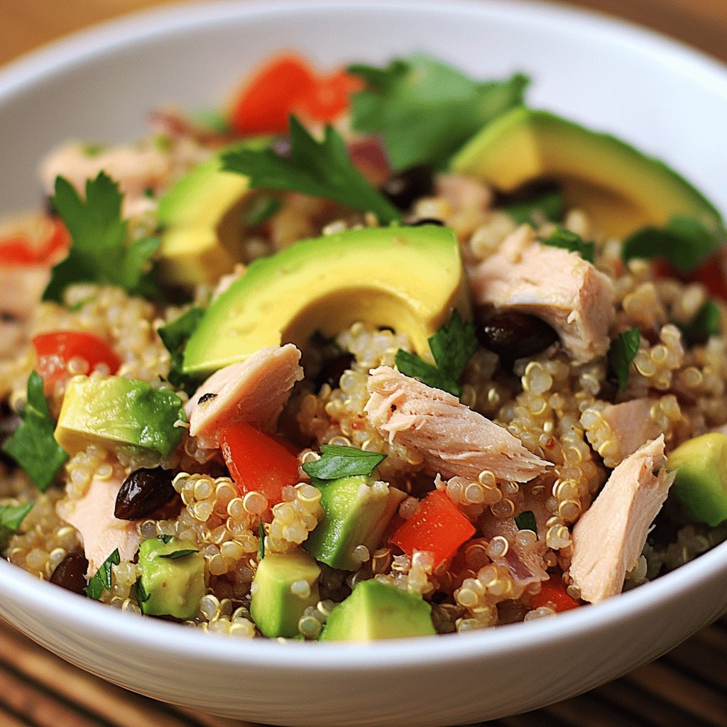 Ensalada de quinoa con aguacate y atún