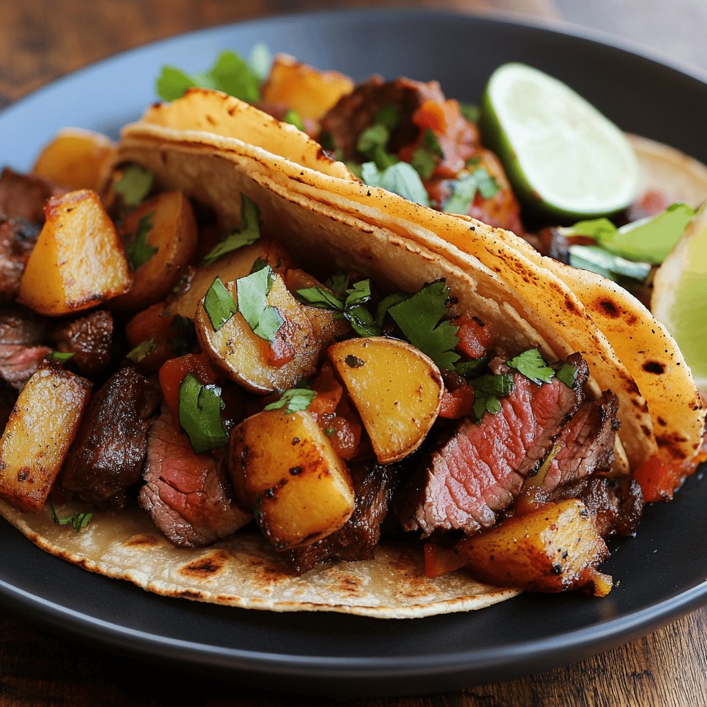 Tacos de bistec con papas