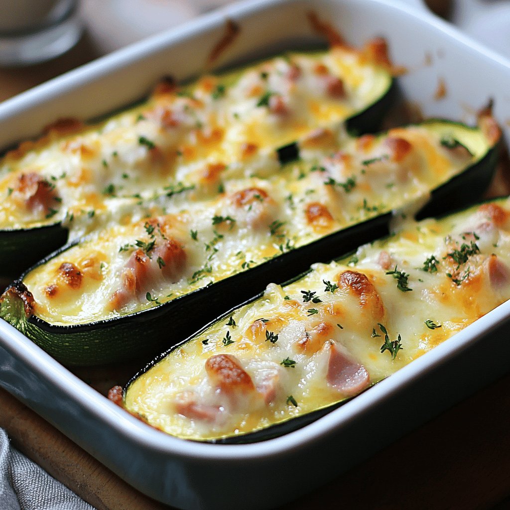 Calabacín al horno con jamón y queso