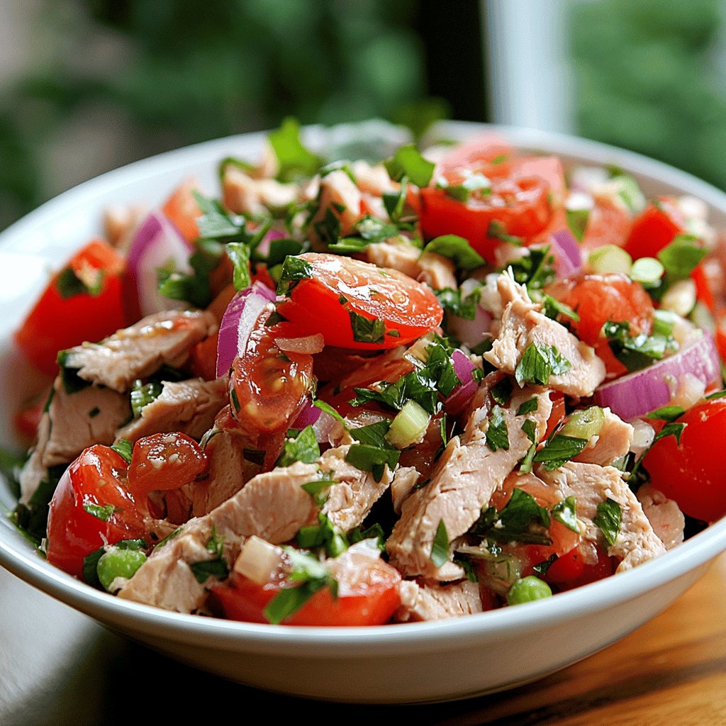 Ensalada de tomate, cebolla y atún