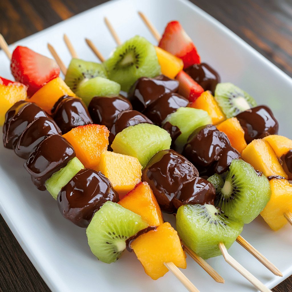 Brochetas de fruta con chocolate