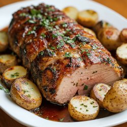 Lomo de cerdo adobado al horno con papas