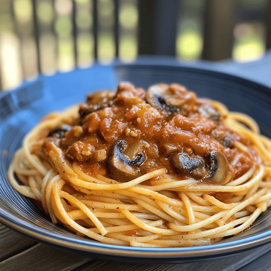 Espaguetis con salsa de setas