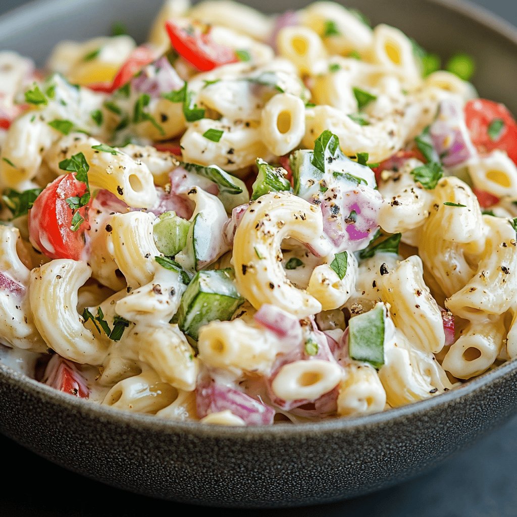 Ensalada de pasta con salsa de yogur