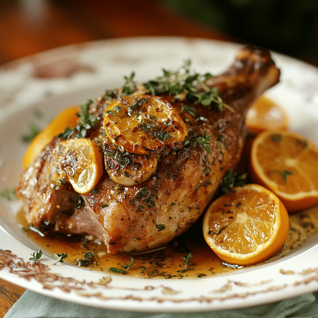 Pierna de cerdo al horno con naranja agria