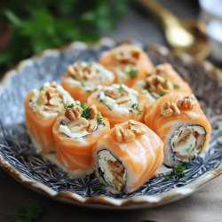 Rollitos de salmón con queso y nueces