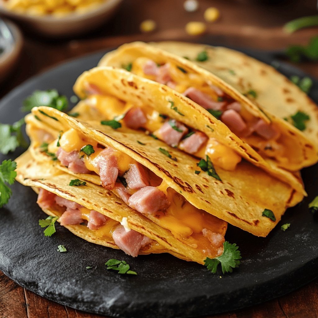 Tortillas de maíz rellenas de jamón y queso