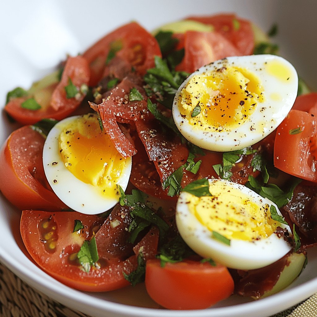 Receta de Ensalada de tomate con huevo duro