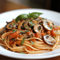 Espaguetis con champiñones y tomate