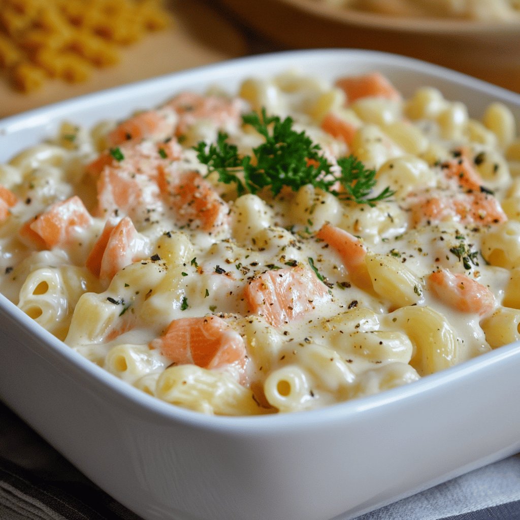 Macarrones con salmón fresco y nata