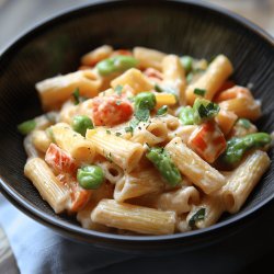 Pasta con verduras y leche de coco