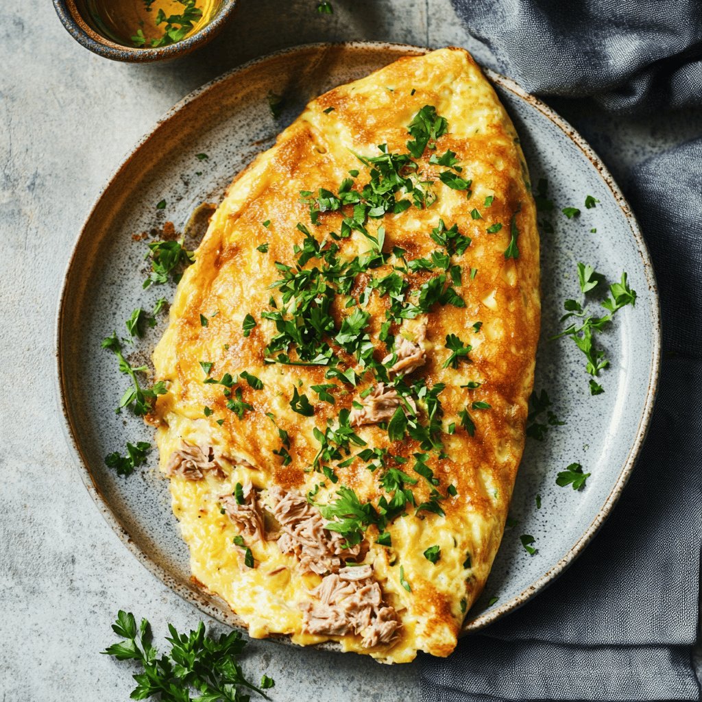 Tortilla francesa con atún y queso