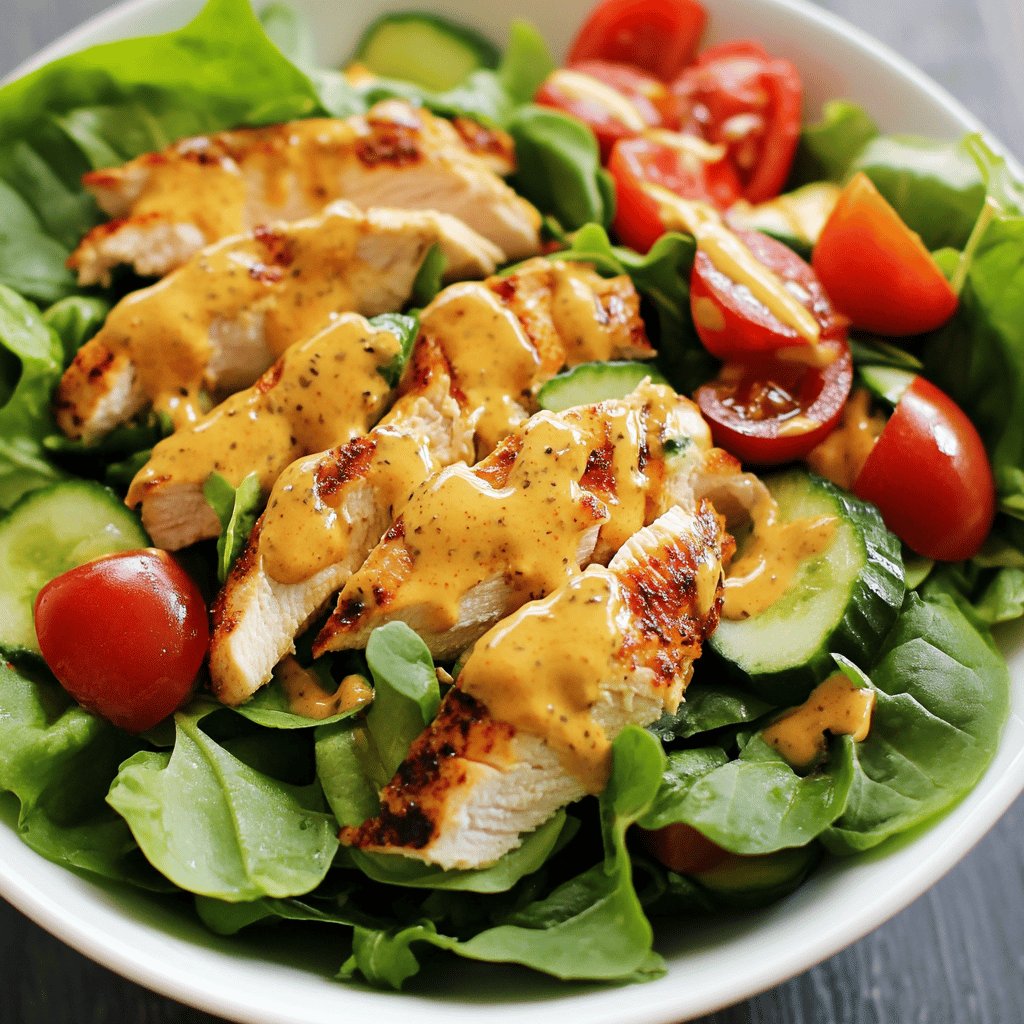 Ensalada de pollo con salsa de mostaza y miel