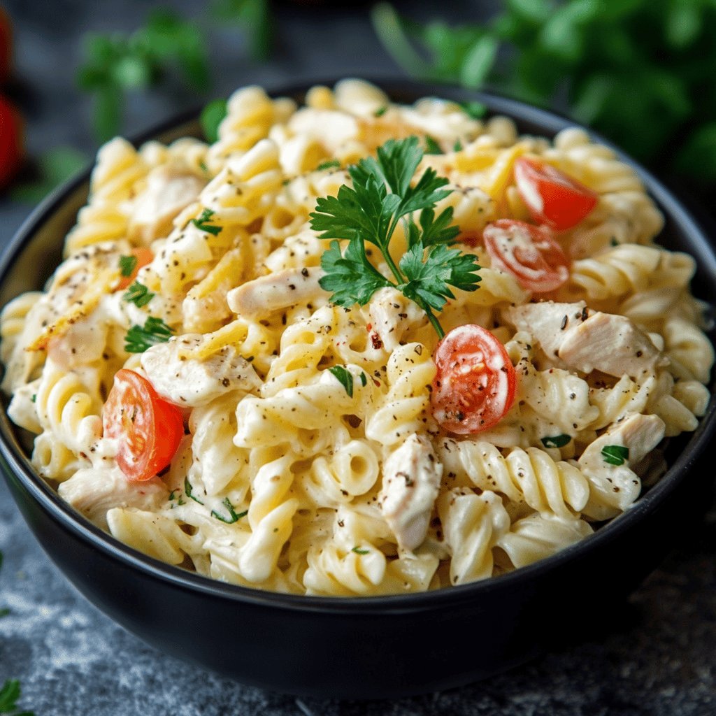 Ensalada de pasta con pollo y mayonesa