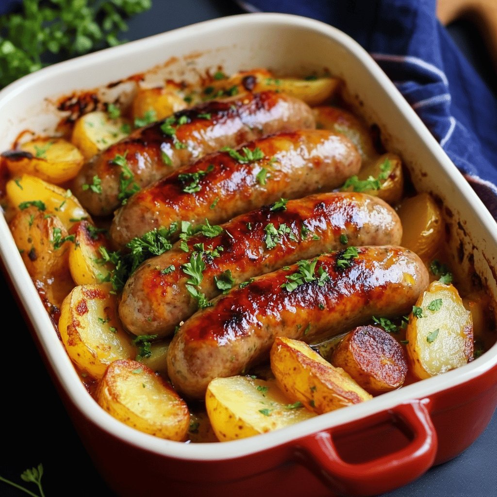 Salchichas al horno con patatas