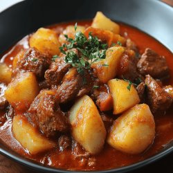 Carne de res entomatada con papas