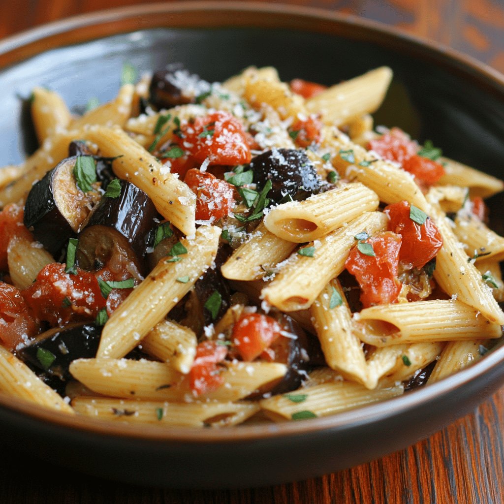 Receta de Pasta con berenjena y tomate