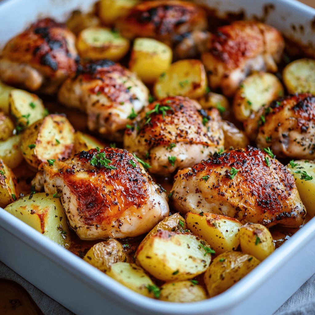 Pollo adobado al horno con patatas