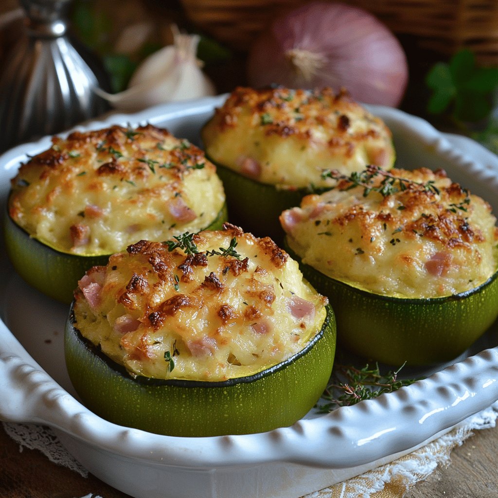 Calabacitas rellenas de queso y jamón