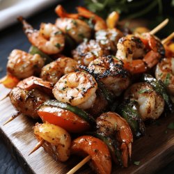 Brochetas de arrachera y camarón