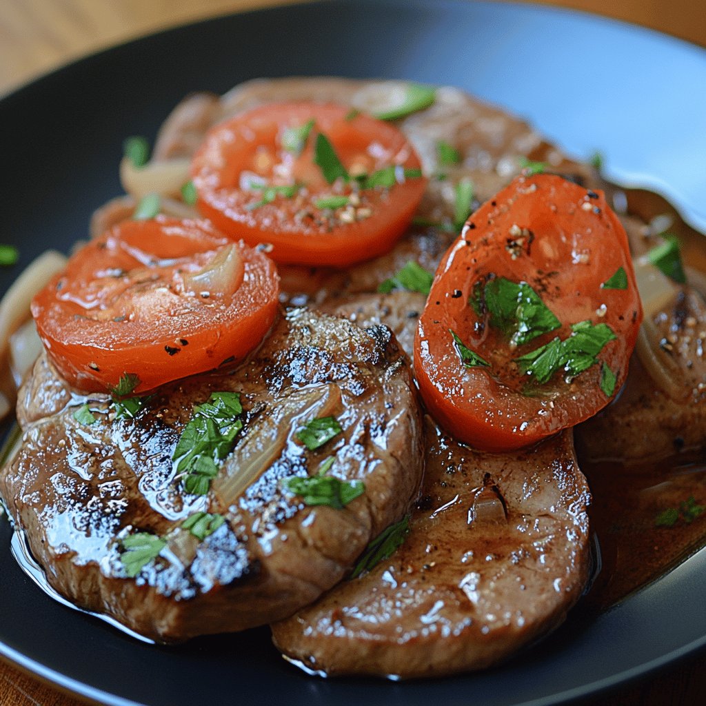 Bifes de hígado con cebolla y tomate