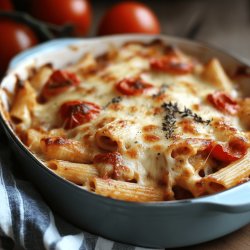 Pasta con queso derretido y tomates