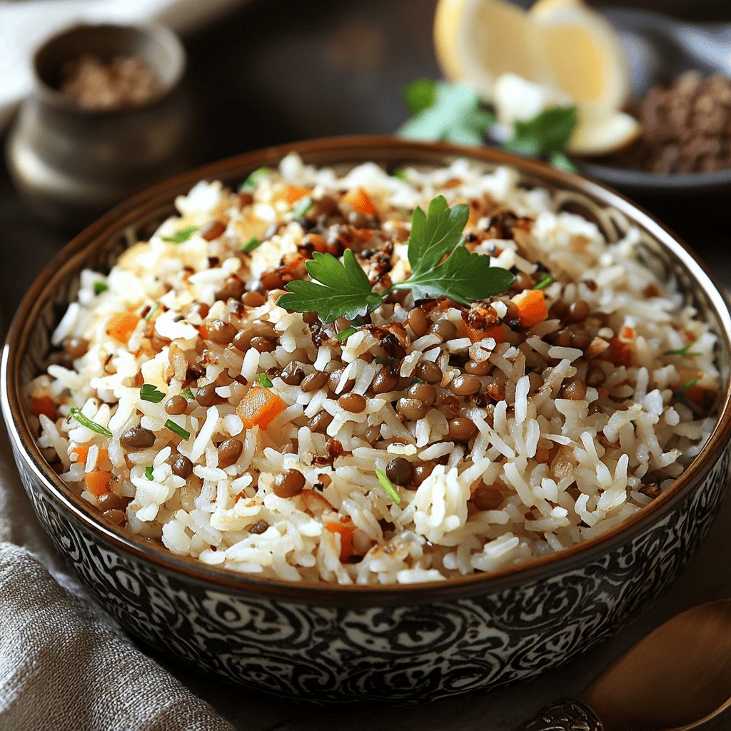 Arroz con lentejas árabe (mujaddara)