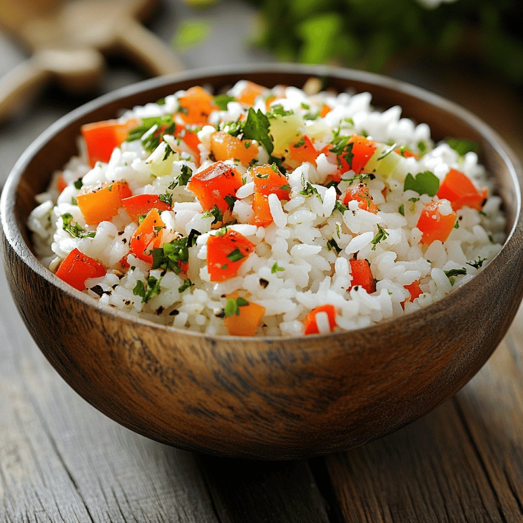 Arroz blanco con pimentón rojo