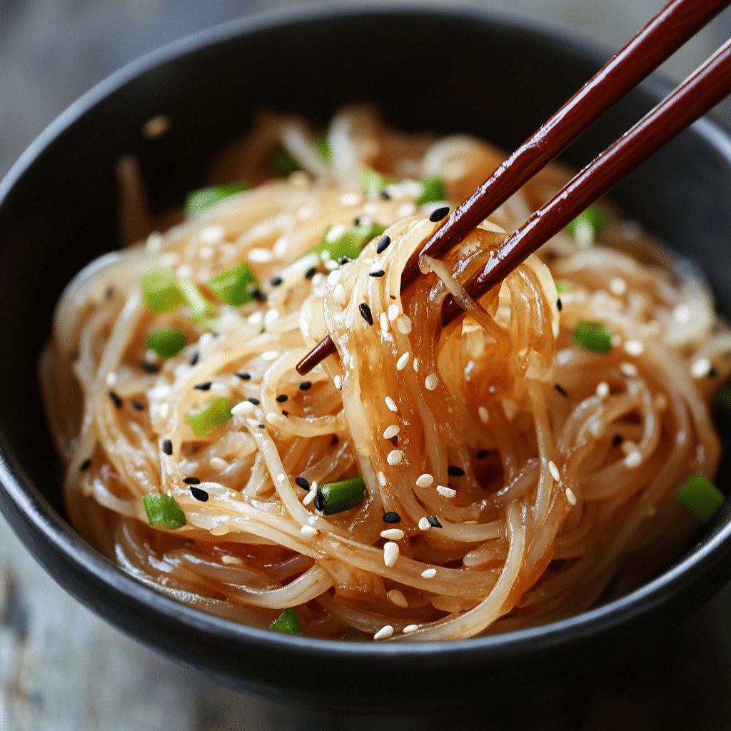 Fideos de arroz con salsa teriyaki