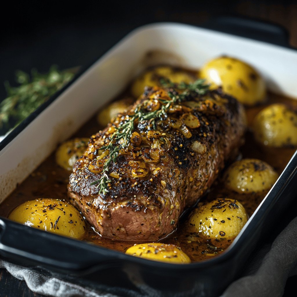 Lomo de ternera al horno con mostaza