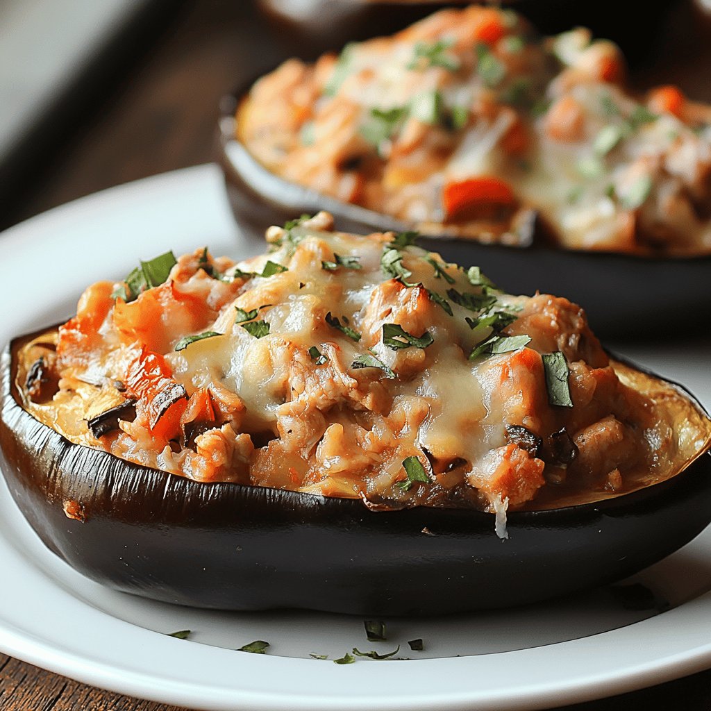 Berenjenas rellenas de pollo y verduras