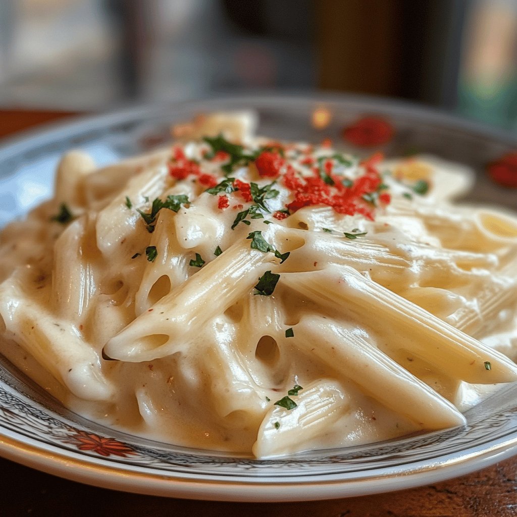Penne ao Molho Branco e Vermelho