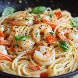 Macarrão com Camarão e Molho Cremoso