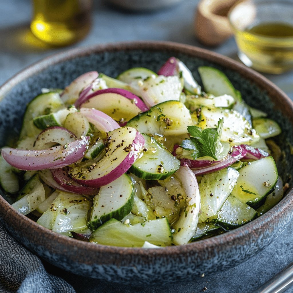 Einfacher Gurkensalat mit Essig und Öl