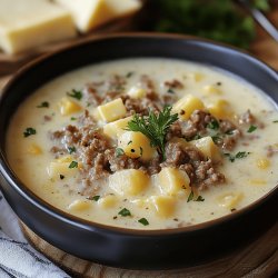 Herzhafte Käsesuppe mit Hackfleisch