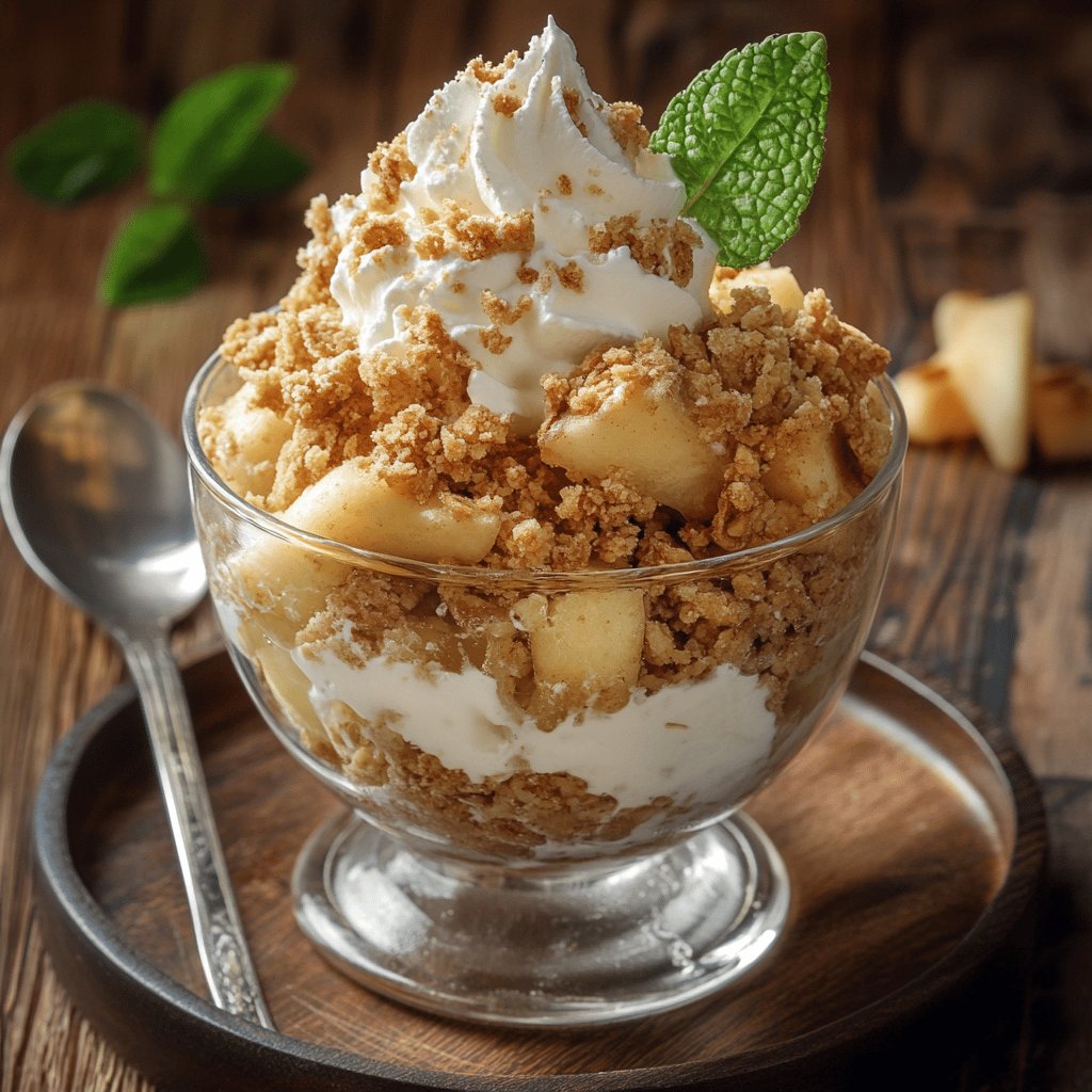 Klassischer Apfel Crumble mit Eis