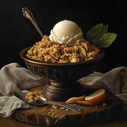 Klassischer Apfel Crumble mit Eis