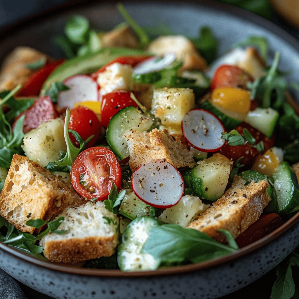 Knuspriger Brotsalat mit Gemüse