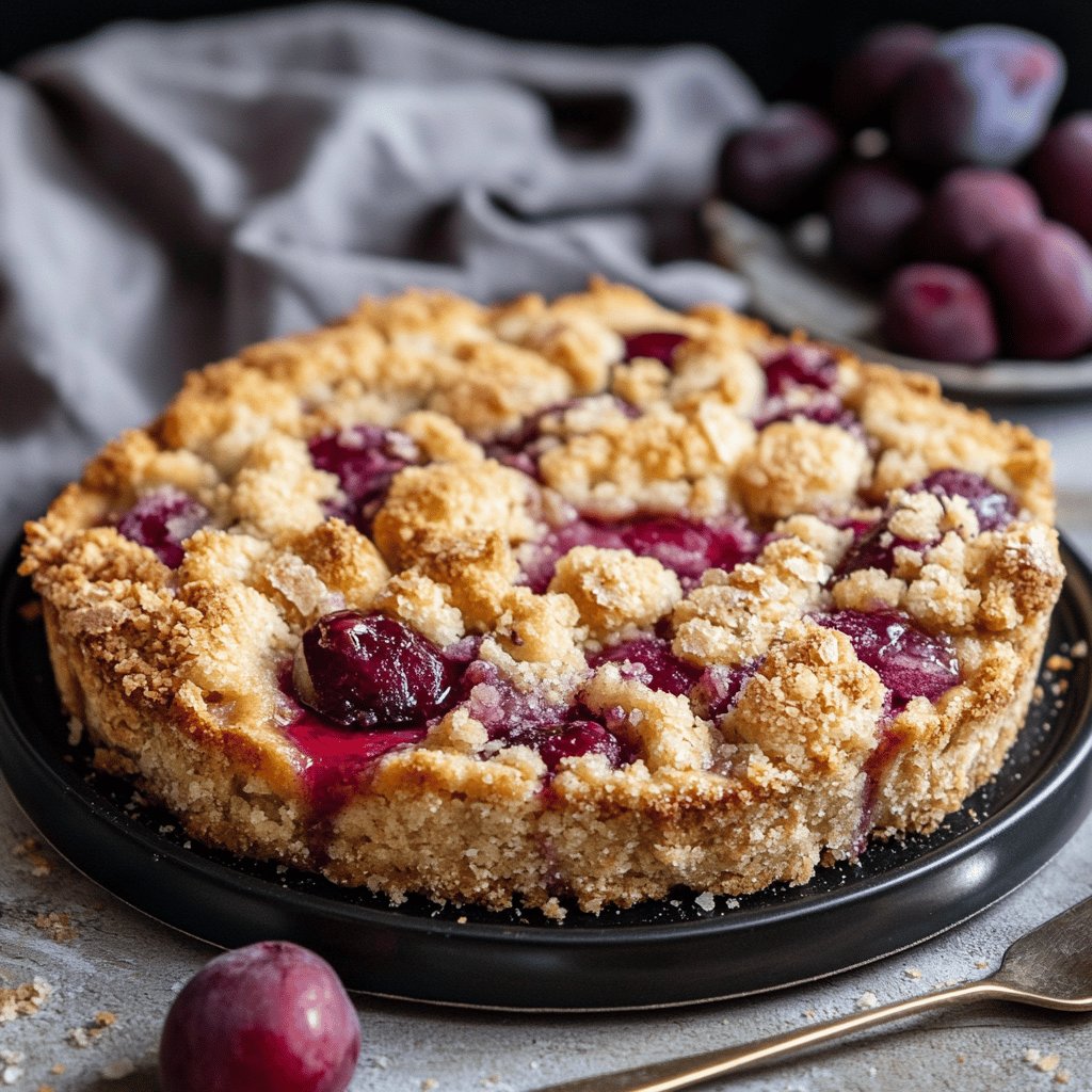 Zwetschgenkuchen mit Pudding und Streusel