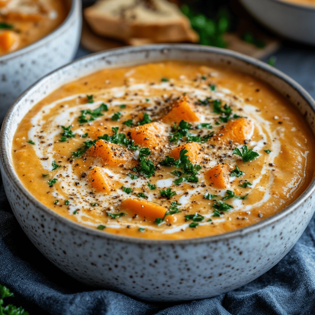 Herzhafte Karotten-Süßkartoffelsuppe